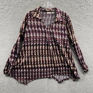 Cato Women Top Extra‎ Large Purple Geometric Long Sleeve Pullover Shirt Stretch